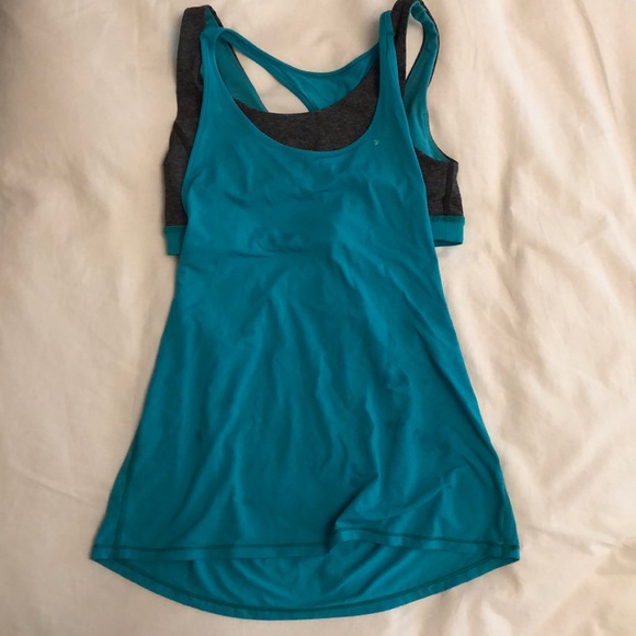 Teal/gray lululemon tank top w/ built in bra - Picture 1 of 5
